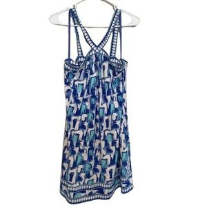 BCBGMAXAZRIA Women's Extra Small Blue White Strappy Sleeveless Summer Dress